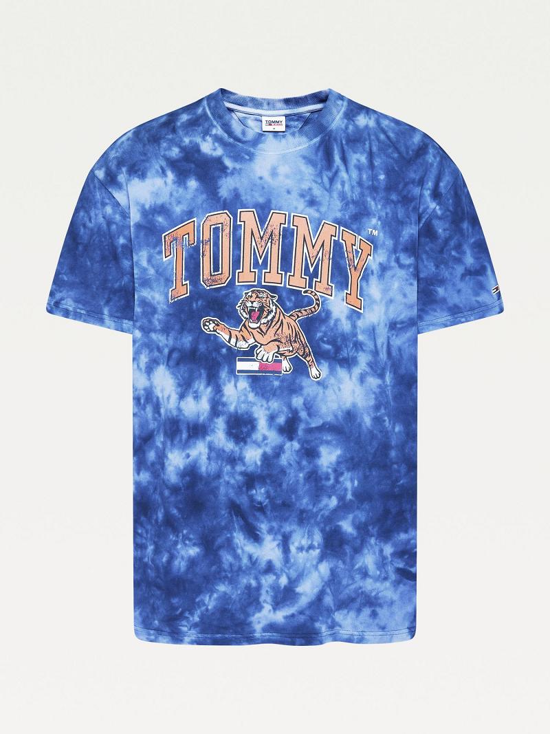 Férfi Tommy Hilfiger Tie-dye tiger Póló Kék | HU 868EBC